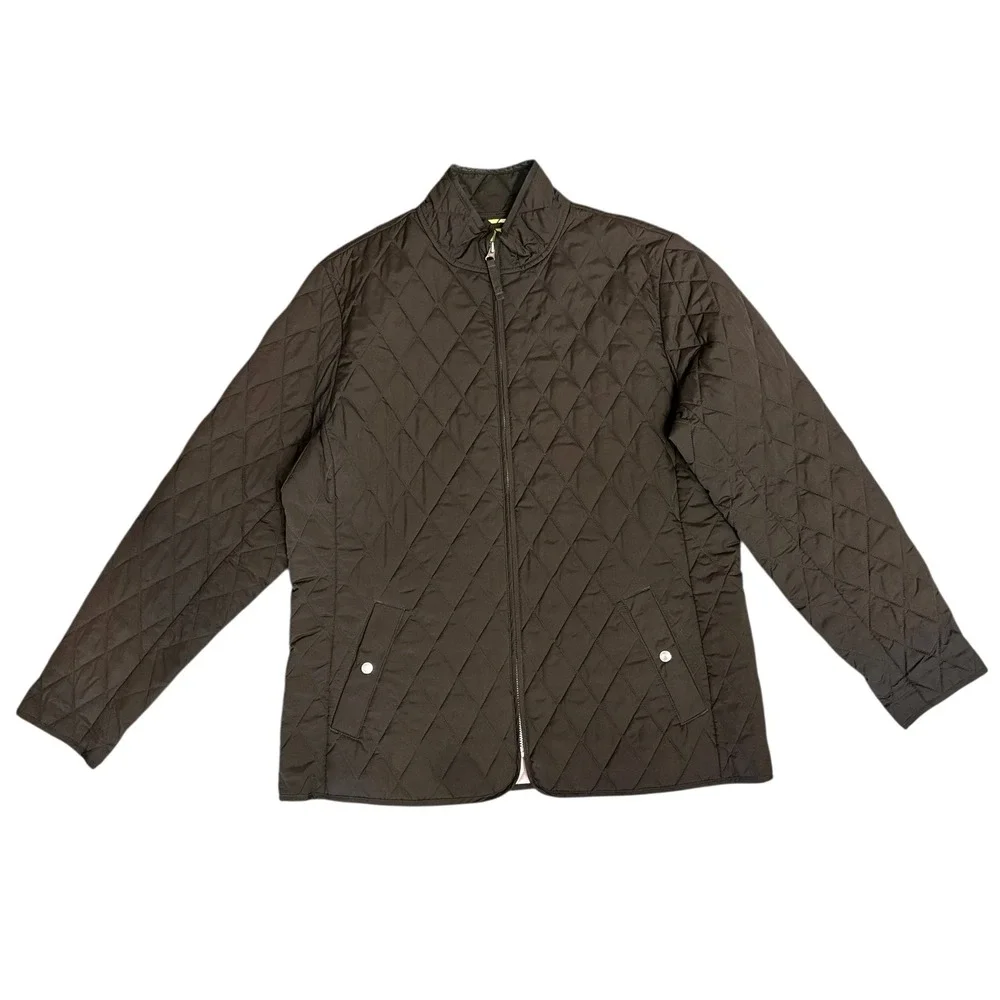 Lands End Quilted Chore Coat. Full Zipper. Snap‎ Pockets. Sz L (14-16) Brown